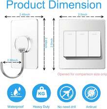 Ganchos adhesivos grandes para colgar, ganchos de pared resistentes, ganchos autoadhesivos para toallas, abrigos, ganchos impermeables y transparentes para baño, ducha, cocina, llaves, puerta - Marrón - Ver 2