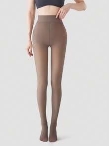 Women's Leggings - Fake Semi-Transparent Leggings, High-Waisted Pantyhose, Transparent Thick And Warm Leggings (Size: L) - 咖色 - 查看 6