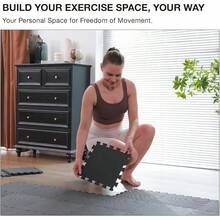 AIRHOP 18 Tiles Gym Floor, EVA Foam Puzzle Gym, High-Density Interlocking Foam Floor Tiles Home Gym, Workout Garage Kitchen Flooring - 黑色 - 查看 4