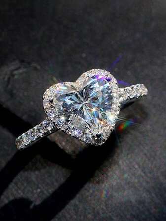 1 Romantic Heart-Shaped Cubic Zirconia Ring For Ladies, Used As Valentine's Day Gift, Wedding Engagement Anniversary Party Jewelry
