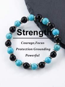 Men's Strength Bracelet-8mm Blue Turquoise & Black Tourmaline Beads Bracelet,Protection Willpower, Self-Confidence, Courage, Meditation Jewelry For Women Men