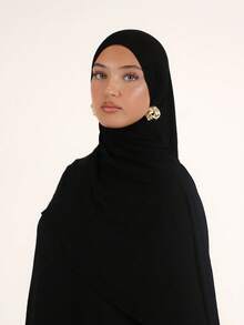 1 chiếc khăn choàng cổ thanh lịch màu trơn cổ điển dành cho nữ, khăn choàng hijab/khăn xếp bằng vải jersey dệt kim cao cấp, thích hợp cho cuộc sống hàng ngày, du lịch và sự kiện để mặc - màu đen - Xem 3