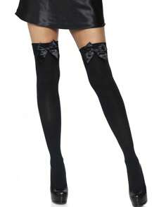 1 par de medias altas de seda con lazo delgado y sexy - Medias sobre la rodilla decoradas con lazo, calcetines versátiles de moda para mujer, ideales para decoración de fiestas de Navidad, actuaciones en el escenario, cosplay, eventos y fiestas, Y2K