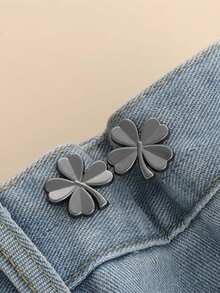 1Pc Invisible Adjustable Lucky Clover Belt Detachable Non Stitching Button Small Flower Belt With Large Waist Decoration And Small Waist Reduction Tool Jeans Belt Pin