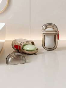 1pc Soap Box With Drainage, Luxury Style, Wall-Mounted Soap Dish/Shelf For Bathroom Use - Grey - View 10