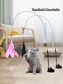 Interactive Cat Toy Wand With Cute Kitten Fishing Design, Cartoon Style, Non-Electric, Attracts Cats To Play, Promotes Activity And Intelligence