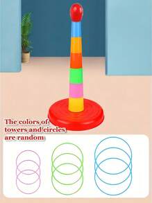 Dekoracja świąteczna 1 zestaw dziecięcych zabawek typu puzzle hoop, interaktywne gry rekreacyjne dla rodziców i dzieci, gry konkursowe dla dzieci w pomieszczeniach i na zewnątrz, do ćwiczenia wczesnego rozpoznawania kolorów przez dzieci (kolory kółek i wież są losowe) szkoła, uczeń, artykuły papiernicze, artykuły szkolne artykuły szkolne