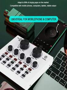 YAIUZGOO V8 Sound Card, Audio Audio Sound Card, Adapter Live Broadcast Ktv Sound Card For Double Cell Phone For Live Ktv Voice Chat, External Sound Card For Phone Computer(Color:Black/White)