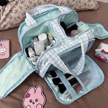 Large Capacity Waterproof Toiletry Bag,Travel Lightweight Large Wide-Open Travel Bag For Women, Puffy Cosmetic Makeup Bag Organizer With Handle For Accessories,Essentials, Toiletries - Xanh và trắng - Xem 1