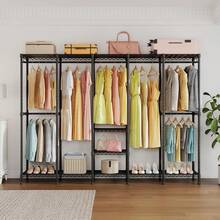 H5 Extra Large Wire Garment Rack, Heavy Duty Clothes Rack, Large Wardrobe Closet, Freestanding Closet Rack For Hanging Clothes, Clothing Racks With Adjustable Shelf, 93.3"Lx15.7"Wx75.4"H,Black - Black - View 10