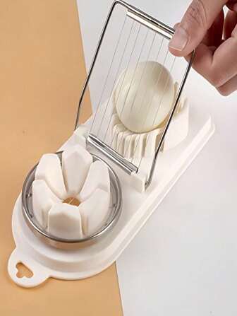 1 pieza Juego multifuncional 2 en 1 de rebanador y cortador de huevo, cortador de huevo manual de alambre de acero inoxidable con base de plástico resistente, herramienta de cocina para huevos duros - rodajas, cuartos y cubos - 1 set, color aleatorio