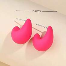 10pcs/40pcs Assorted Color Acrylic Resin C-Shape Hoop Earrings Set, Asymmetrical Colors - Colorful - View 9