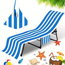 1pc Summer Striped Beach Chair Cover - Quick Dry Microfiber, Foldable Into A Tote Bag With Pockets, Ideal For Pool, Travel & Vacation, Machine Washable, Beach Chair Cover - Multicolor 1 - View 4