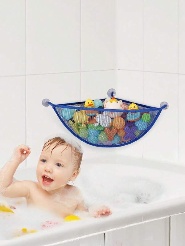1Pc Corner Bath Toy Organizer – Baby Bathtub Mesh Storage Bin With 3 Suction Cups, Quick-Dry Hanging Hammock For Toys, Large Capacity Shower Caddy Net For Easy Access & Bathroom Organisation