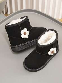 Kids Winter New Floral Snow Boots, Toddler Girls Thick Thermal Lined Warm Shoes, Suitable For Winter Camping And Outdoor Activities (Sole Pattern Random) - Black - View 1