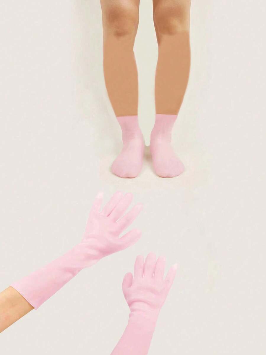 4件硅胶美白保湿长手套保湿长袜护肤长袜沙滩袜 - 粉色 - 查看 1