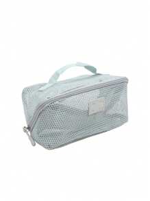 1pc Breathable Mesh Cosmetic Bag - Large Capacity, Multi-Layer Organizer With Handles, Portable And Stylish Makeup Pouch For Women, Breathable Storage Bag Transparent Mesh Texture