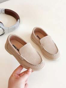 尖头儿童鞋，新款春秋季软底一脚蹬乐福鞋，适合幼儿女孩、男孩休闲婴儿/宝宝/儿童/学生平底鞋 - 卡其色 - 查看 1