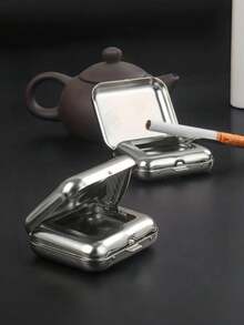 1个迷你金属便携式烟灰缸，户外口袋烟灰缸，创意车载香烟配件[随机尺寸] - 銀色 - 查看 1