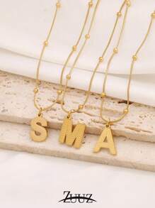 1 pieza Collar de acero inoxidable simple con inicial del alfabeto A-Z para mujer, colgante de letra, collar de joyería, regalo de cumpleaños y Día de San Valentín, apto para uso diario