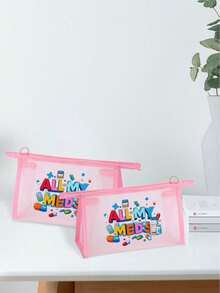 网状尼龙带卡通药瓶药丸图案“All My Medicas”印花女士便携式收纳袋，多用途化妆包，药品拉链收纳袋，女士化妆包旅行洗漱包，旅行装备充电器收纳袋 - 彩色 - 查看 10