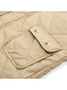 Women's Puffer Outwear Quilted Vest Stand Collar Lightweight Zip Up Quilted Vest - Màu Khaki - Xem 6