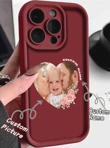 1pc Customized TPU Phone Case With Personalized Photo/Text, Compatible With IPhone 16/16Promax/15/14/11Promax/Xr/7plus/13pro/12promax/11, Unique Heart-Shaped, Couple/Family Photo, Floral, Minimalist Design, Protective Cover