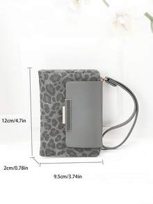 Women's Short Color Block Patchwork Wallet, Fashion Leopard & Wood Grain Multi-Function Card Holder Purse, Exquisite Stylish Snap Closure Young Student Large Capacity Zipper Coin Pouch, Lightweight Convenient Portable Suitable For Holiday Gift - Grey - View 7