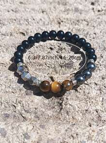 1pc/ And Individualistic/Punk/Business/Natural Tiger's Eye, Black Gallstone, Obsidian, Cut Stone/Adjustable Bracelet/Suitable For Men's Party, Business, Daily Casual Wear, Graduation Season, Halloween, Father's Day - A Daily Gift For Friends And Family