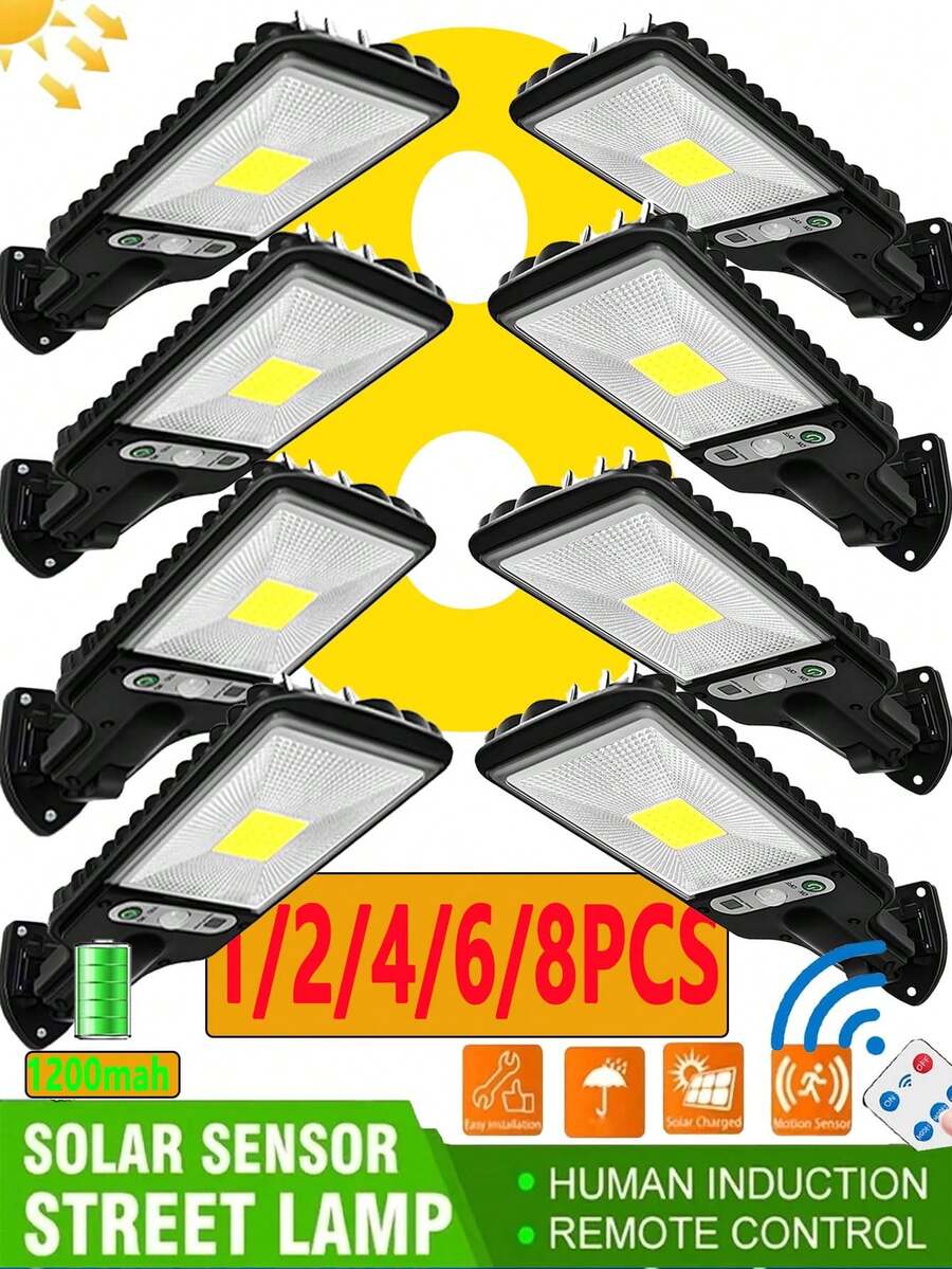 1/2/4/6/8 件太阳能花园灯，带 30 个 LED，太阳能户外壁灯带运动传感器 - 4 头泛光灯，遥控器，3 种可调模式，适用于露台、车库、门廊、庭院、户外太阳能花园灯、返校装饰、圣诞节、万圣节、复活节节日装饰灯