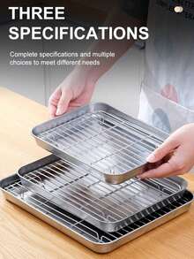 1 Piece Stainless Steel Grill Pan Square Dish Drainer Tray, Sizes 11, 10 And 8.6 Inches, Easy To Clean, Set, Grill Pan Mesh Rack Drainer Prep Tray, Stainless Steel Grill Pan With Cooling Racks - Great For Grilling Meat And Chicken - Available In 3 Sizes, Oven And Dishwasher Friendly! - Multicolor - View 13