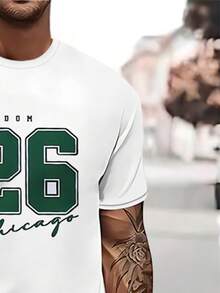 2 件夏季男士休闲套装，绿色数字印花短袖 T 恤 + 抽绳运动短裤，男士户外圆领训练运动服 - 綠色 - 查看 3