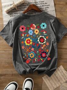 Maglietta estiva casual da donna a maniche corte con stampa a motivo cartoni animati, abbigliamento estivo da donna, maglietta grafica