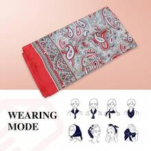 35 Inches Silk Head Scarf-Satin Hair Scarves Silk Bandana Scarf Headscarf For Women's Fashion Scarveshalloween - 佩斯利花紋 - 紅色 - 查看 2