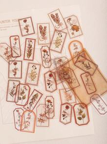 30 Stücke PET Pflanzendekoration Aufkleber, Vintage Rahmen Aufkleber, Pflanzen & Blumen Dekor Aufkleber, transparente wasserfeste DIY Sammelalbum Dekoration Aufkleber Schulmaterial, Schulanfang