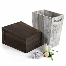 Papelera de madera con doble asa de metal integrada para oficina, dormitorio y baño, color marrón oscuro - Marrón - Ver 7