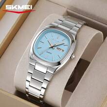 SKMEI 2420 男士手表时尚简约日历不锈钢表带防水模拟商务手表男士石英钟