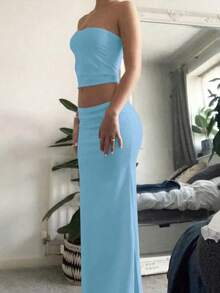 2pcs/Set Women's Fashion Sexy Sweet Cute Outfits, Well-Fitted, Suitable For Summer Holiday, Spring, Valentine's Day, Carnival, Beach - Lake Blue - View 5