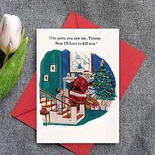 1 Biglietto di auguri natalizio con divertente cartone animato di Babbo Natale, biglietto di compleanno interessante per amici, fratelli/sorelle, figlio o figlia, con oltre 14 carte di invito con motivi natalizi e albero di Natale