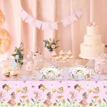Pink Fairy Birthday Party Tableware, Suitable For Girls' 1st And 2nd Birthdays, Fairy Magic Theme Baby Christening Party Decoration, Disposable Plates Napkins Tablecloths - Floral Forest Garden Party Supplies Baby Christening Gifts - 彩色 - 查看 6