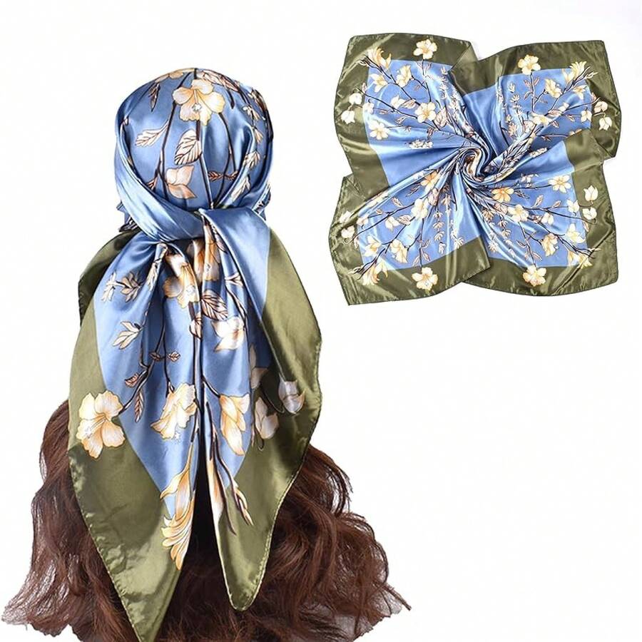35 Inches Silk Head Scarf-Satin Hair Scarves Silk Bandana Scarf Headscarf For Women's Fashion Scarveshalloween - 蝴蝶花 - 查看 1