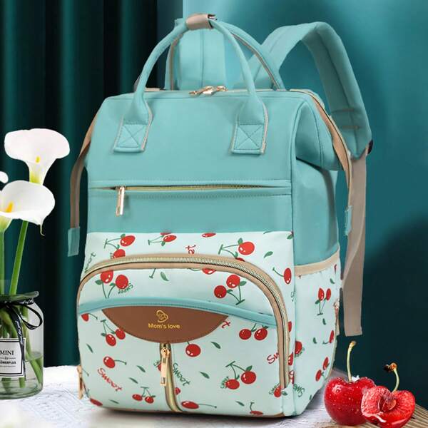 1 pièce Sac à dos de sac de maternité en nylon imprimé de couleur unie, haute esthétique. Grand sac à langer avec porte-bouteille indépendant, poche latérale pour mouchoirs, fermeture éclair cachée, sangle pour valise de voyage. Mode et pratique pour les mamans et les bébés.