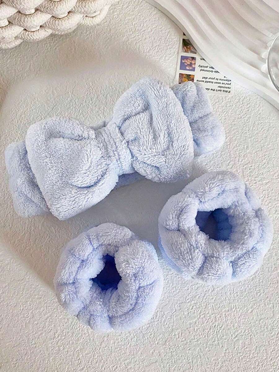 1 Set: 1 Pair Wrist Cuffs, 1 Hair Scrunchie, And 1 Headband, Waterproof For Washing Face, Thick Fluffy Hair Tie, Sleeve Cuff For Dishwashing