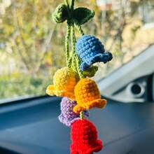onEternal Colored Lily Of The Valley Pendant Car Interior Decoration Handmade Hook Weaving Ornament Mirror Decoration Gift Halloween Christmas Festival