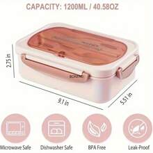 1200ml (40.58oz) Adult Bento Box With Lunch Bag, 3-Compartment Leak-Proof Microwave-Friendly Lunch Container With Utensils
