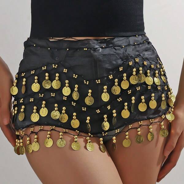 1 Stück Bauchkette Kostüm für Bauchtanz, Metallnetzrock Accessoire, Münzgürtel für Tanz, Boho Stil