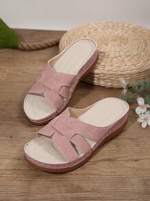 Sandalias de cuña versátiles, cómodas y ligeras en talla grande 36-43, rosa pálido con plataforma, calzado de moda casual de verano para mujer