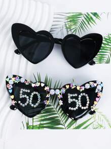 Perle Herz-förmige Geburtstagsgläser für Damen - 18., 21., 30., 40., 50. Geburtstag, Hochzeitsgeschenk Accessoire, Party Dekoration, Foto Accessoire, Mode Brille