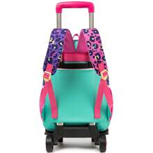 Mochila com rodinhas 3 peças para meninos e meninas, estampa de rosto de papelão, design super fofo e moderno, adequada para meninos e meninas, aplicável para escola e viagens - Amarelo Roxo L4001F - Ver 8