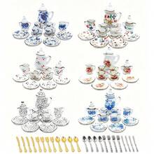 15pcs Miniature Porcelain Tea Cup Set, Vintage Flower Pattern Dollhouse Kitchen Ceramic Teapot & Dish Set,Miniature Cups,Tea Party Set,Miniature Cup - Multicolor - View 6